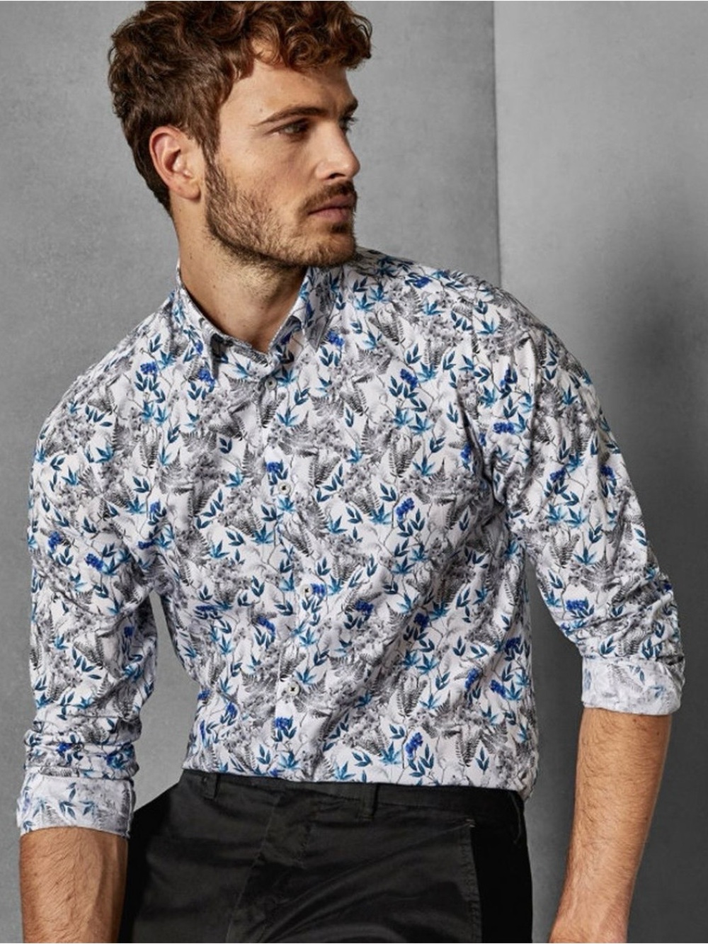 Ted Baker London THEFERN Floral Fern Button Down Shirt Cotton Size 4 Large